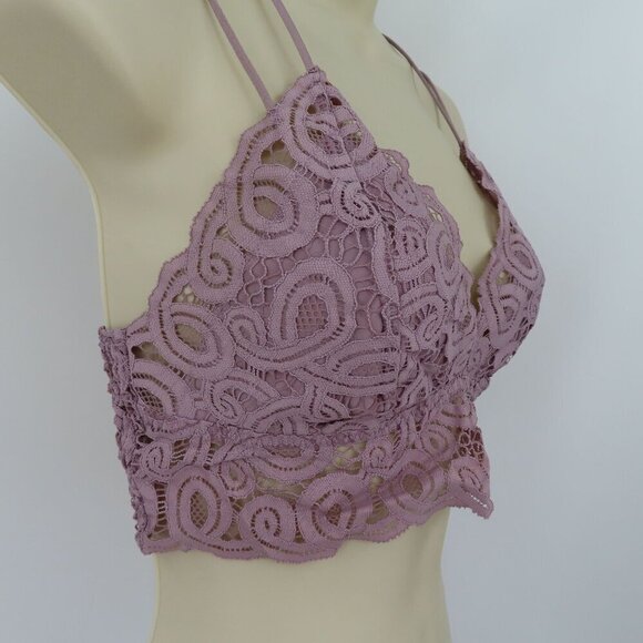 PINK Victorias Secret Medium Purple Lace Bralette Bra Strappy Wireless Lined - Picture 2 of 14